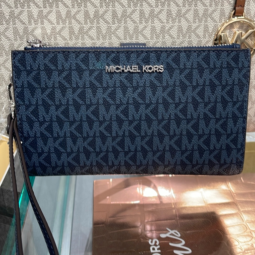 Michael Kors Jet Set Travel Large Double-Zip Wristlet-Wallet-Phoneholder Admiral